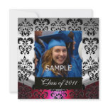 SILVER RED,BLACK DAMASK GRADUATION MONOGRAM ANNOUNCEMENTS