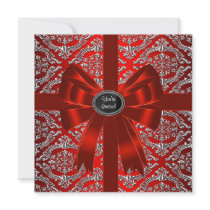 Silver Red Damask Corporate Christmas Party Announcement