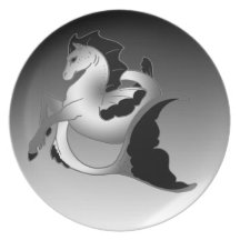 Silver Sea Horse Party Plate