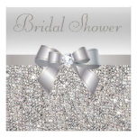 Silver Sequins, Bow & Diamond Bridal Shower Announcements