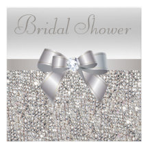 Silver Sequins, Bow & Diamond Bridal Shower Announcements