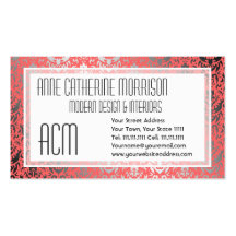 Silver Shimmer Peach Damask Elegant Woman's Business Card Template