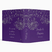 Silver Sketched Flowers on Dark Purple Photo Album Vinyl Binder
