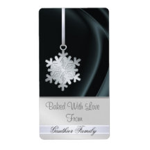 Silver Snowflake Black Silk Holiday Baking Label
