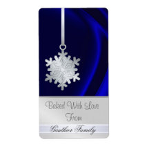 Silver Snowflake Blue Silk Holiday Baking Label