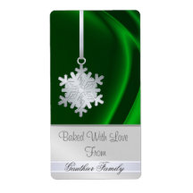 Silver Snowflake Green Silk Holiday Baking Label
