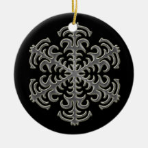 Silver Snowflake on Black Ceramic Ornament