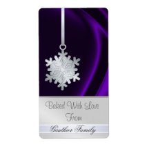 Silver Snowflake Purple Silk Holiday Baking Label