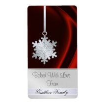Silver Snowflake Red Silk Holiday Baking Label