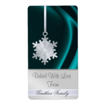 Silver Snowflake Teal Silk Holiday Baking Label