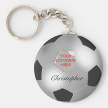 Silver Soccer ball customizable photo frame Key Chains
