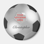 Silver Soccer ball customizable photo frame Fridge Magnet