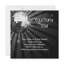 Silver Sparkle Disco Ball Party Invites