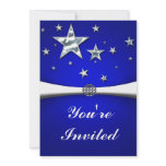 Silver Stars Dark Blue Party Invitation