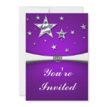 Silver Stars Purple Party Invitation