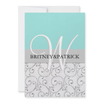 Silver Swirls & Tiffany Blue Wedding Invitations