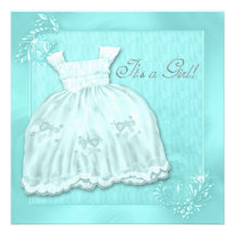 Silver & Teal Blue Dress Baby Shower Invitations