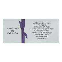 Silver Wedding Invitation with Purple Ribbon