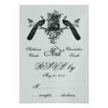 Silver Wedding RSVP Card Vintage Monogram Peacocks Personalized Invitations