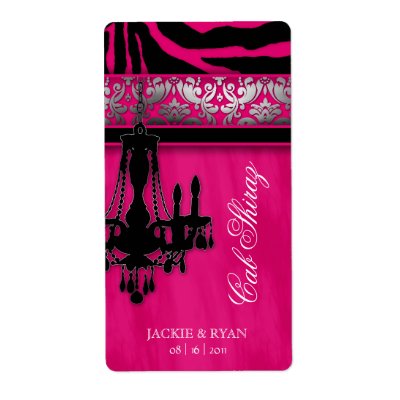 Silver Wedding Wine Label Chandelier Zebra Pink by WeddingShop88