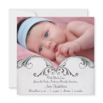Silver White Baby Girl Photo Birth Announcement