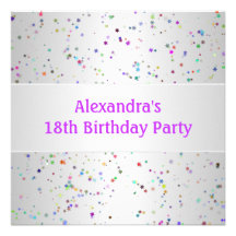 Silver White Colour Confetti 18th Birthday Party Personalized Invite