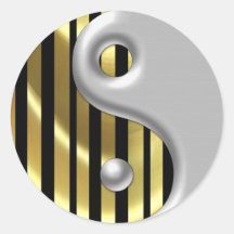 Silver Ying Yang Gold Black Stripes Sticker