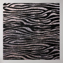 Silver zebra stripe pattern (faux glitter bling) posters