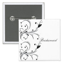 Simple Black White Butterfly Scroll Bridesmaid But Pin