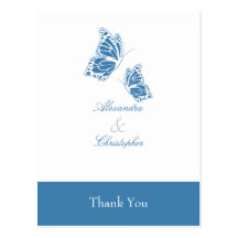 Simple Blue Butterfly Thank You Post Cards