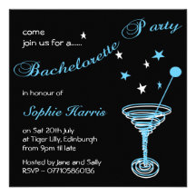 Simple Blue Martini Swirl Bachelorette Party Custom Invites