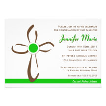 Simple Contemporary Cross with Green Custom Invitations