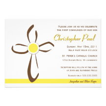 Simple Contemporary Cross with Yellow Custom Announcements