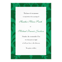 Simple Damask Forest Green Wedding Invitation