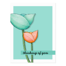 Simple Flowers teal orange Postcard