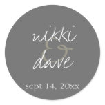 Simple grey handwritten wedding favour label seal