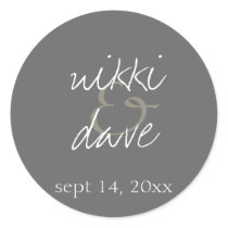 Simple grey handwritten wedding favour label seal