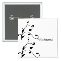 Simple Modern Black White Vine Bridesmaid Button/P
