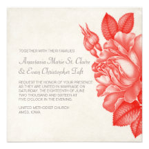 Simple Natural Botanical Red Rose Wedding Custom Invitation