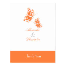 Simple Orange Butterfly Thank You Post Cards