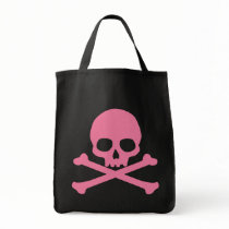 SImple Pink Skull and Crossbones Tote Bags