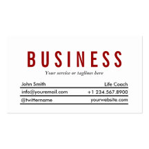 Simple Plain Red Title Life Coach Business Card