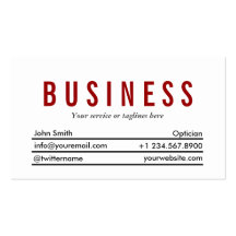 Simple Plain Red Title Optician Business Card