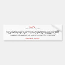 simple red and black wedding menu bumper stickers