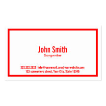 Simple Red Border Songwriter Business Card