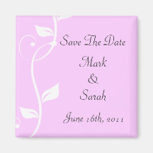 Simple Scrolling Pink Vines  Save the Date Mag Fridge Magnet