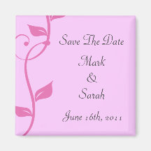 Simple Scrolling Pink Vines  Save the Date Mag Magnets