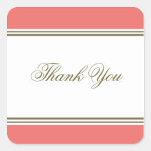 Simple Stripe Coral Envelope Seal Square Sticker