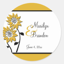 Simple Sunflowers 1.5" Round Wedding Sticker