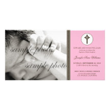 Simple & Sweet Pink Baptism Announcement Custom Photo Card